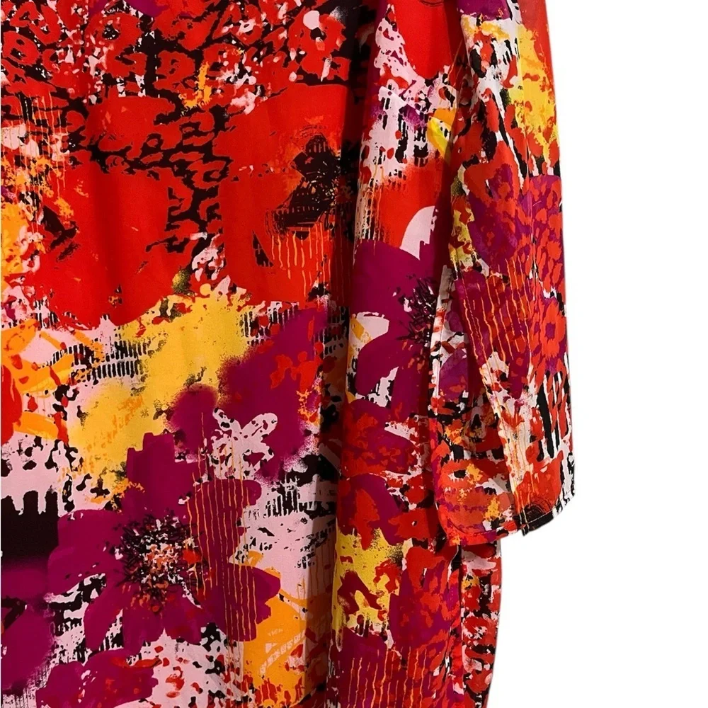 Multiples Women’s XL Modern Art To Wear Tunic Top Blouse Multi Color Flowery - Picture 4 of 6